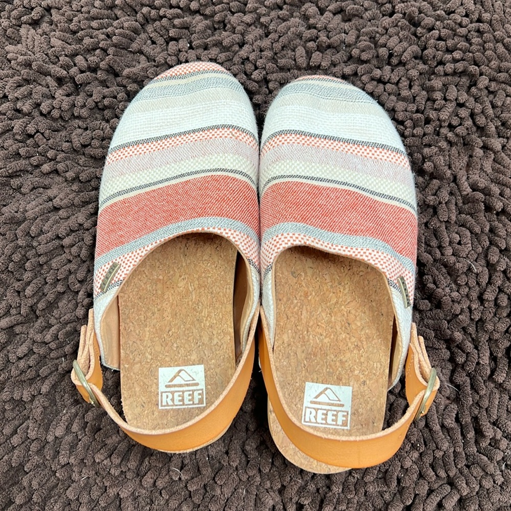 Like NEW Reef size 6 striped mules